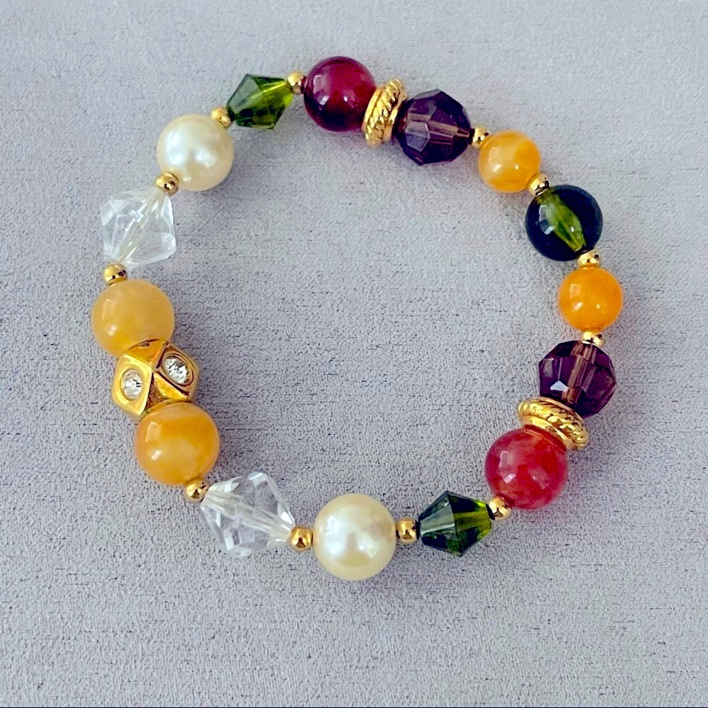 Multicolor Beaded and Crystal Bracelet / Stretchy